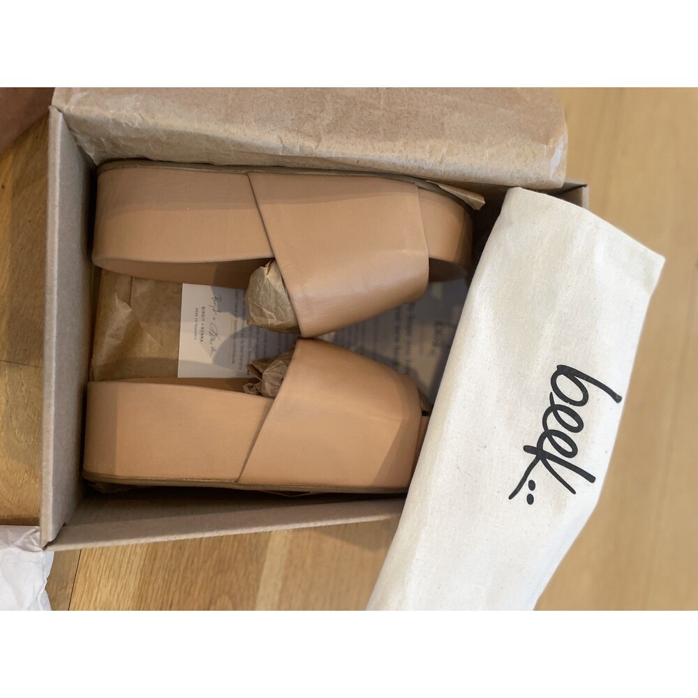 Beek Womens Albatross Platform Slides Sandal Tan/Nude Leather Size 8 -EUC! + BOX